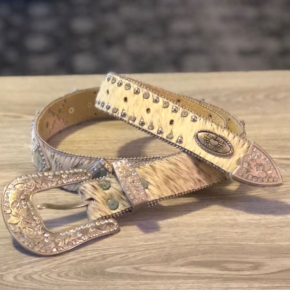 Rare Katydid Cowhide and Rhinestone Belt